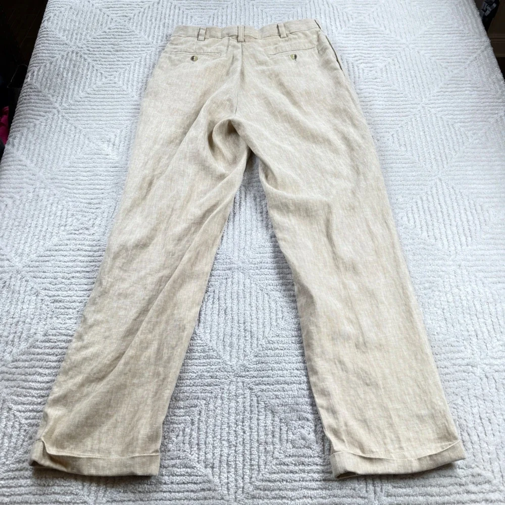 Jos A Bank Linen Trousers Mens 33x32 Tan Traveler Pants Old Money Resort VTG 90s